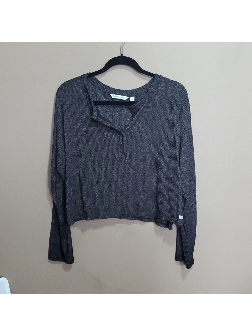 Calvin Klein 1/4 Button Up Black Sweater Size Large
